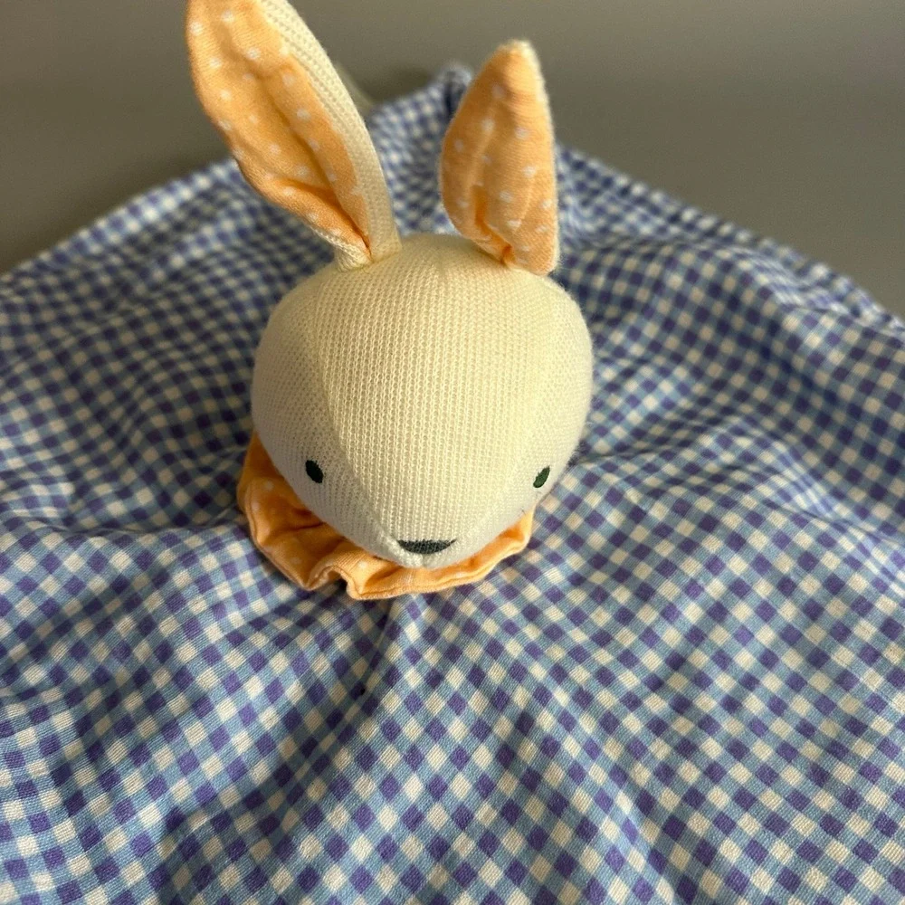 Cloud Island Bunny Security Blanket Blue Gingham Plaid Plush Lovey 0M+